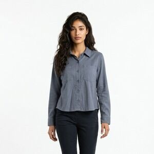 Hippie Rose Womens Sm Faux Suede Button Down Shirt Blue Gray Long Sleeve Neutral